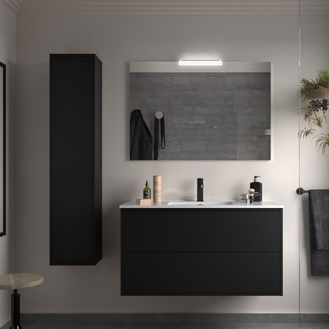 Komplett-Set OPTIMUS 800 BLACK SATIN + Waschtisch + Spiegel + Leuchte