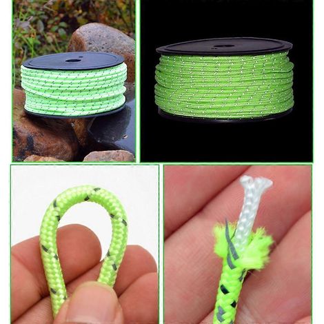 Corde de tente de 50 m, réfléchissante, pour la randonnée et le camping, diamètre 5 mm, accessoires inclus. (1/5)
