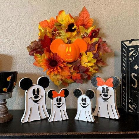 Décoration d'Halloween Mickey et Minnie fantômes (4 pièces), sculpture de fantôme