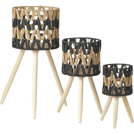 Lot de 3 étagères en rotin tressé XH24-642 décoration intérieure créative bois massif style naturel (1/5)