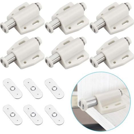 6 Pcs Loquet Magnétique Fermeture Douce Porte Placard Tiroir Cabinet Cuisine Salle de Bain Blanc (1/4)