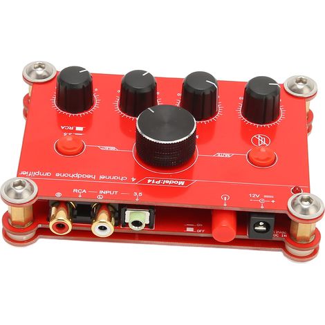 Amplificateur de casque rouge 4 canaux, contrôle de volume indépendant, utilisation facile, module d'amplification audio, prise UE 100-240 V (1/5)