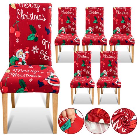 Wolketon Weihnachten Stuhlhussen 6x Stuhlbezug Festlich Husse Dekoration Protector Chair Cover Party Restaurant (1/5)