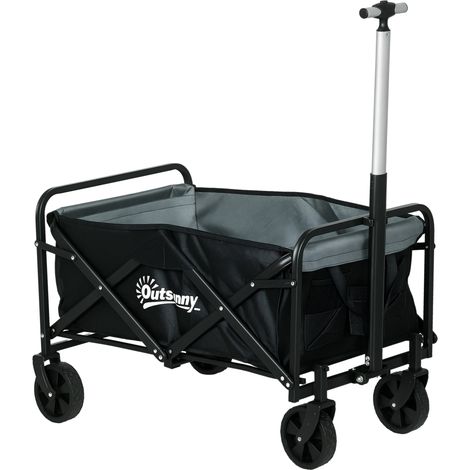 Carrello da giardino pieghevole con 4 ruote, maniglia regolabile (lunghezza e angolazione), capacità 70 litri, 77 x 50 x 63-93 cm, nero.