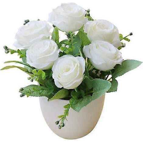 Plante artificielle en pot, bonsaï, belle rose artificielle en plastique, décoration pour salonblanc (1/5)