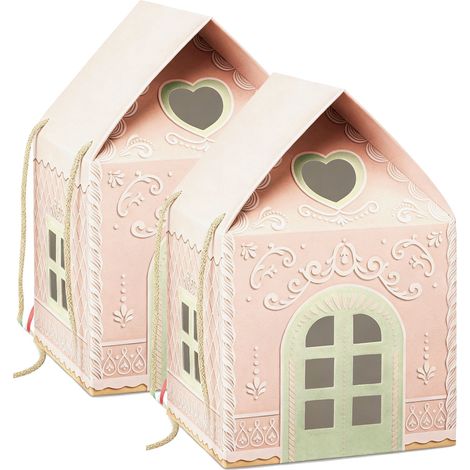 Boîte-Cadeau Noël Maison Décorative - Cottage En Papier Artisanal - Décoration Intérieure Fêtes Familiales - 18 x 38 cm - Rouge - 2 Pièces (1/5)