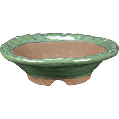 Vaso per bonsai Giapponese Morrisan rotondo in gres smaltato verde 11x11x3 cm - B01-23