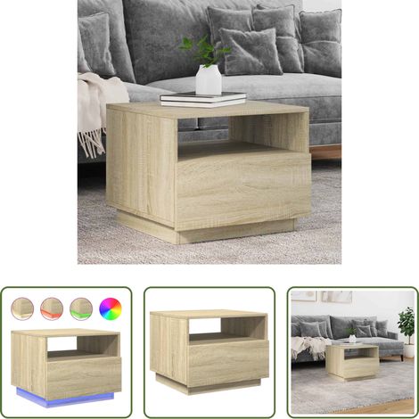 LED Beleuchtung - Couchtisch mit LED-Leuchten Sonoma-Eiche 50x49x40 cm (1/5)