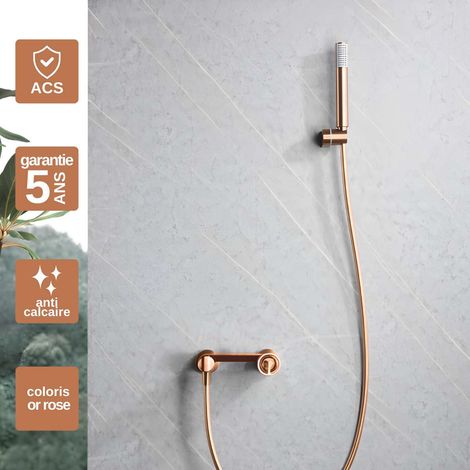 Mitigeur Douche or rose doré Pommeau Anti-Calcaire - Design Moderne et Économie d'eau - Kit Complet OLIMPO IMEX (1/5)