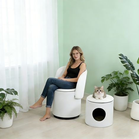 Tabouret de maquillage rotatif 360° avec rangement intégré, fauteuil à baril rembourré élégant pour chambre et salle à manger, siège d'appoint moelleux multifonction. (1/5)