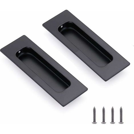 Deux poignées encastrées dissimulées, poignées de porte de placard coulissantes encastrées, poignées rectangulaires plates en acier inoxydable, noires (1/5)