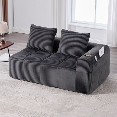 Divano 2 posti 158x93x61 cm grigio scuro in velluto a coste con tasche laterali e portabicchieri (1/5)