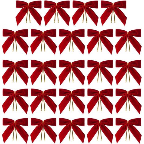 Nœuds décoratifs en velours - Nœuds pour sapin de Noël - Tissu doux, le nœud est souple et flexible - Parfait pour les couronnes, l'emballage cadeau, les loisirs créatifs et la décoration intérieure - (1/5)