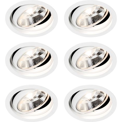 Set of 6 Round Recessed Spot White Adjustable - Chuck 111