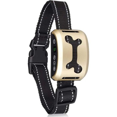 Collier Anti-Aboiements - 3 Modes : Choc, Vibration, Ultrasons - 7 Niveaux - Étanche - Rechargeable - Doré (1/5)