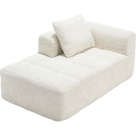 1-Sitzer-Chaiselongue aus beigem Chenille ohne Montage, mit Kissen und Seitentaschen (1/5)