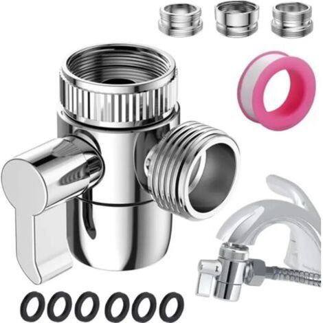 3-Way Shower Diverter Valve with Faucet Adapter M22-M24, M22-G1/2, 3-Way Shower Diverter Valve for Bathroom, Kitchen (Faucet Not Included), Chrome (1/5)
