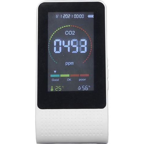 Détecteur de Qualité d'Air CO2 Blanc avec Écran LED Numérique et Rétroéclairage LCD, Moniteur de Température Humidité et TVOC (1/5)