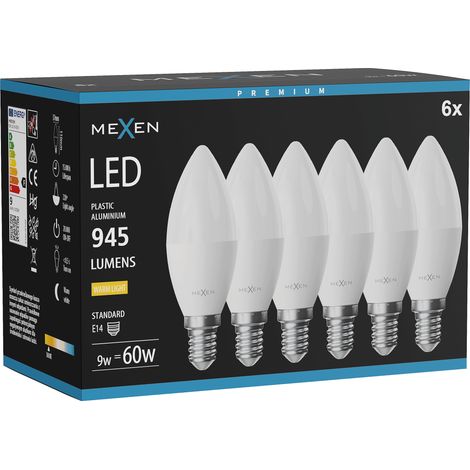 Mexen Nova 6x Ampoule LED E14, C37, 9W, Chaleur - 3000K, 945 lm - L102-E14-0930-01x06 (1/3)