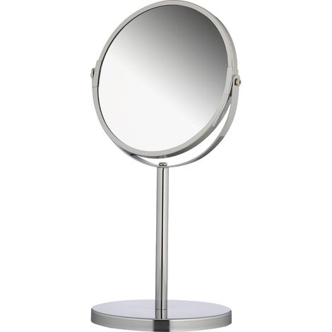 Double Sided Standing Cosmetic Mirror, 1x and 3X Magnification Round Makeup Mirror, Pivoting Shaving Mirror, Approx. Ø 17 cm, Silver (1/5)