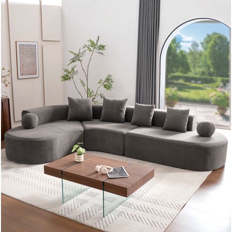 Divano angolare 327 x 215 x 80 cm grigio in ciniglia, senza montaggio e con cuscini extra (1/5)