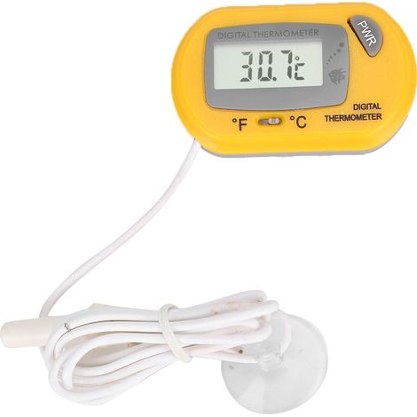 Digitales LCD-Sensor-Aquarien-Wasserthermometer mit Steuerung, kabelgebundenes Zubehör für Aquarien, gelb.