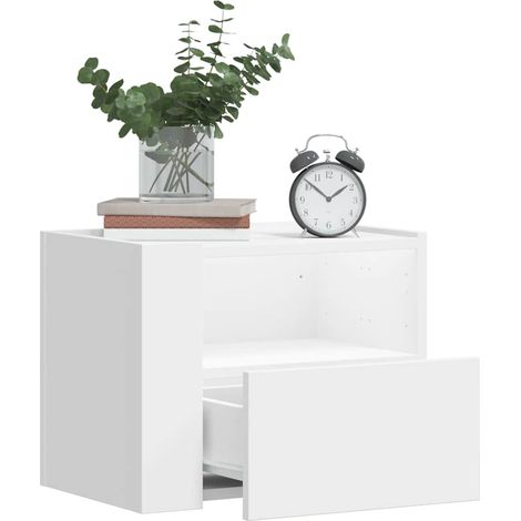 Tables de chevet murales 2 pièces en bois blanc avec tiroir 45 x 30 x 35 cm - PANGIVO (1/5)