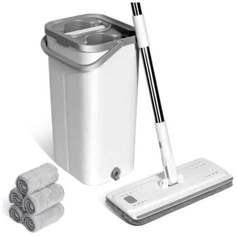 Balai Serpillère Microfibre, Serpillère Balai à Plat et 5 Tampons Réutilisables, Serpillère Seau Essoreur avec Seau pour Nettoyage Types Sols (1/4)