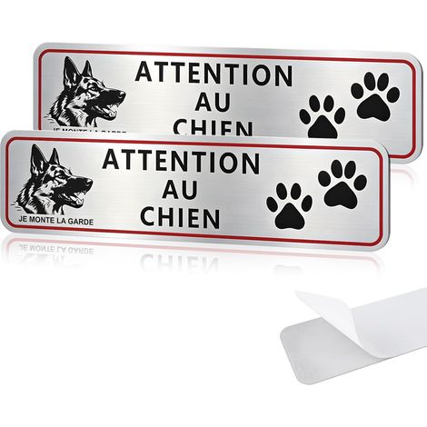 2 Plaques Attention au Chien Métalliques 19x5cm, Panneaux Aluminium pour Intérieur et Extérieur avec Autocollants, Avertissement Chien Méchant Signalétique pour Maison Jardin (1/5)