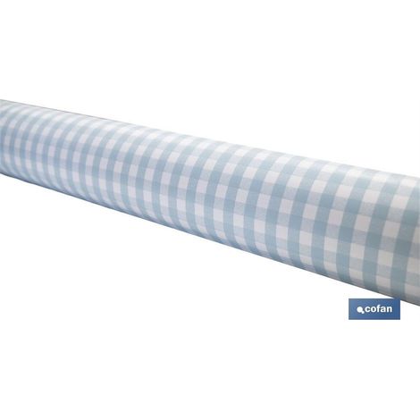 Rouleau de nappe imperméable antitache à carreaux vichy 140 cm x 20 m en vinyle et polyester bleu et blanc