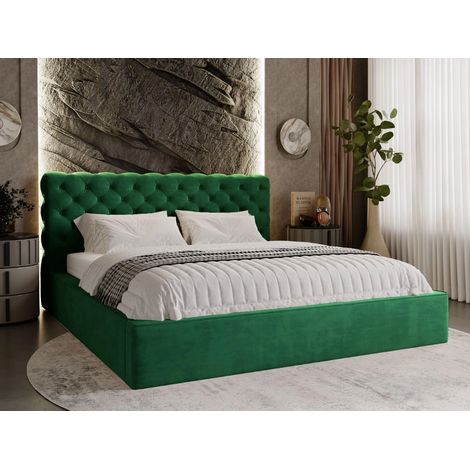Lit rembourré avec rangement 120x200 velours vert Apollo (1/5)