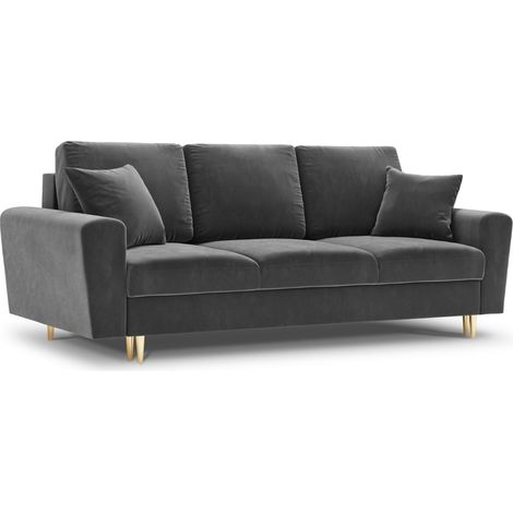 Canapé convertible + box 3 places en velours gris clair (1/4)