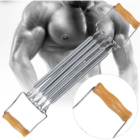Appareil d'exercice à domicile pour la musculation et le renforcement musculaire, avec poignée en bois et ressort amovible (1/5)