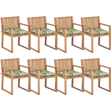 Set mit 8 Stühlen und Sitzkissen SASSARI II zertifiziertes Akazienholz Grün