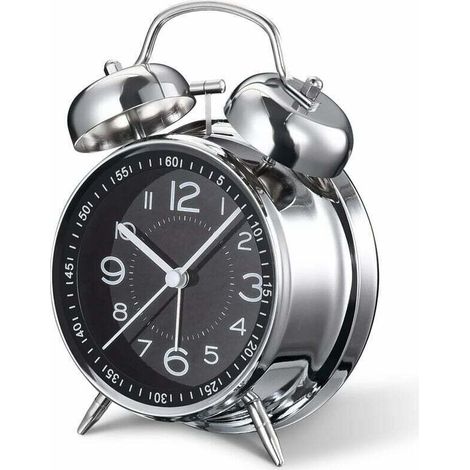 Loud alarm clock for heavy sleepers, 10.2 cm silent quartz with backlight, dual bell (grey)