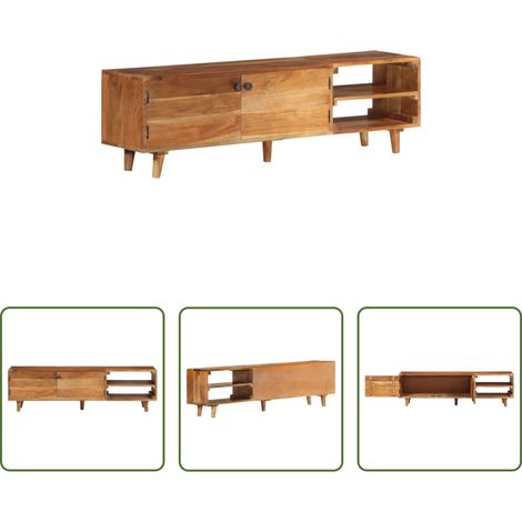 Meuble tv acacia - Meuble TV bois massif d'acacia avec finition miel 140x30x40 cm (1/5)