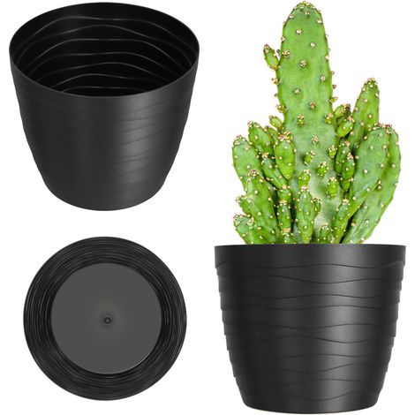 KADAX Blumentopf aus Kunststoff, Pflanztopf, runder Topf, 13 cm, Schwarz