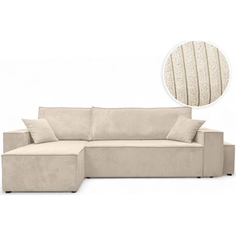 Loungitude – Canapé d'angle réversible convertible 4 places – Pouf fixe en velours côtelé – Coffre de rangement intégré – Fabrication européenne (1/5)