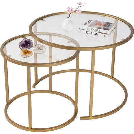 Sofatisch Simaxis, modular, rund, Tischplatte aus Glas, 60x60x43h cm, gold