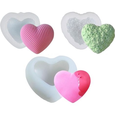 3-teiliges Silikonform-Set in Herzform, herzförmige Silikonform, 3D-Herzform für Epoxidharz, Silikon-Kerzenformen für Kerzen, Seife, Schokolade und Fondant (1/5)