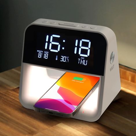 QAZQA Lampe de Chevet LED, Lampe de Bureau avec Chargeur Sans Fil, Lampe de Reveil avec 3 Niveaux de Luminosité, Lampe de Table Tactile pour Chambres, Salon, Blanc
