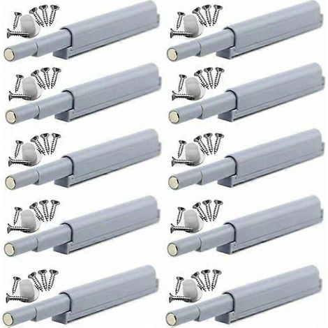 uxcell Loquet magnétique tactile avec système d'ouverture par simple pression, amortisseur pour porte de placard, gris, lot de 2 (1/5)