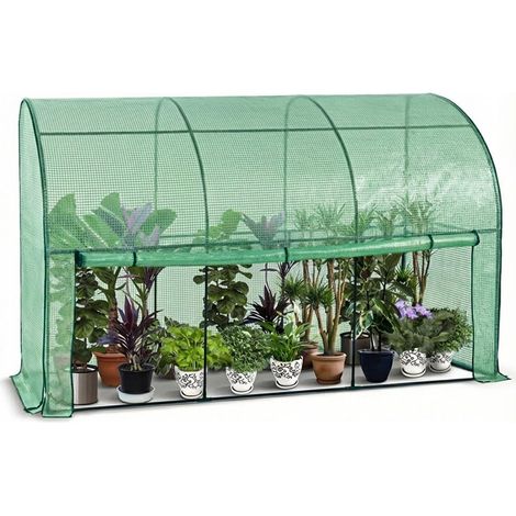 Serre de Jardin en Toutes Saisons Abri d'hivernage Murale Adossée pour Légumes Plantes Fleurs Serre Adossée avec Bâche PE 135g/m2 pour Balcon Terrasse Jardin 300x100x180cm Vert (1/5)