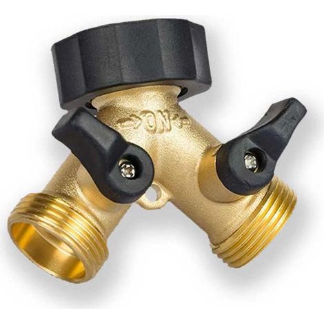 Distributeur d'eau - Distributeur pour robinet - Distributeur d'eau à deux voies - Distributeur pour tuyau d'arrosage - Laiton