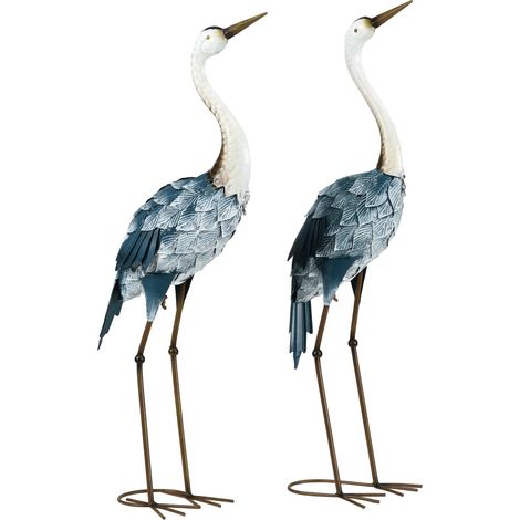 Gartenfiguren Set 2 Kraniche Wetterbeständig Outdoor-Ornament Skulptur Balkon Terrasse 72,5/74Cm