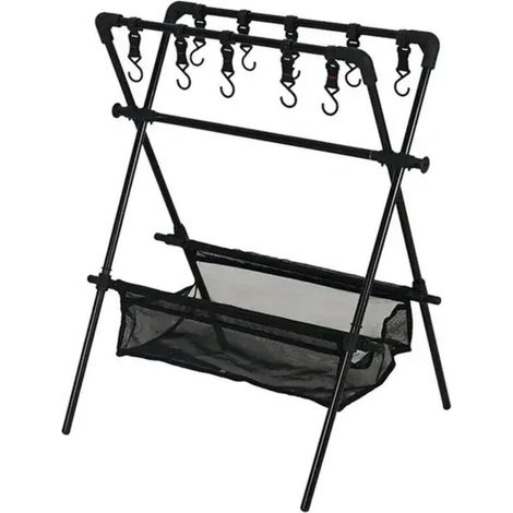 (noir) Support de rangement pliable d'extérieur, trépied multifonction pour vaisselle de camping, étagère de rangement avec filet de séchage