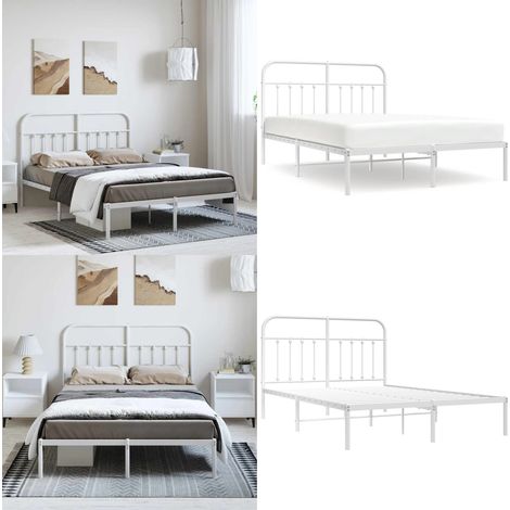Cadre de lit métal sans matelas et tête de lit blanc 150x200 cm - Cadre De Lit - Lit Double - Lit Metal - Lit Blanc - Meuble Chambre - Home & Living (1/5)