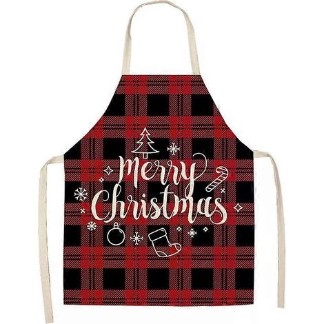 Ensemble de 2 tabliers de ménage en coton et lin à carreaux de Noël, 47 x 38 cm, WQ-001336