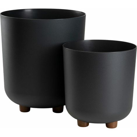 Set von TERRA Pflanzgefäßen auf Füßen, Recycling, Anthrazit, 2 Stück.