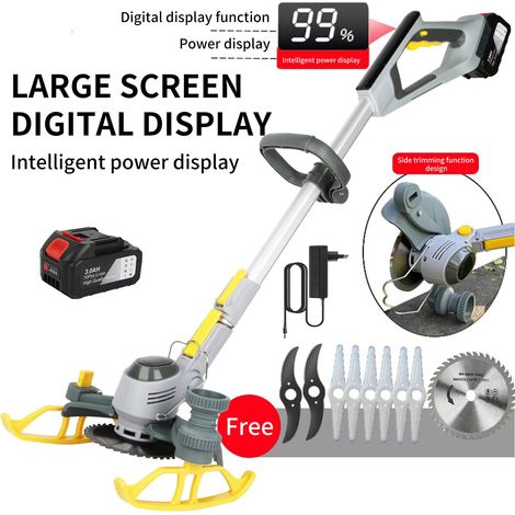 Tondeuse électrique avec écran LED – désherbeur à roues et poignée réglable – outil jardin portable – 1 batterie incluse